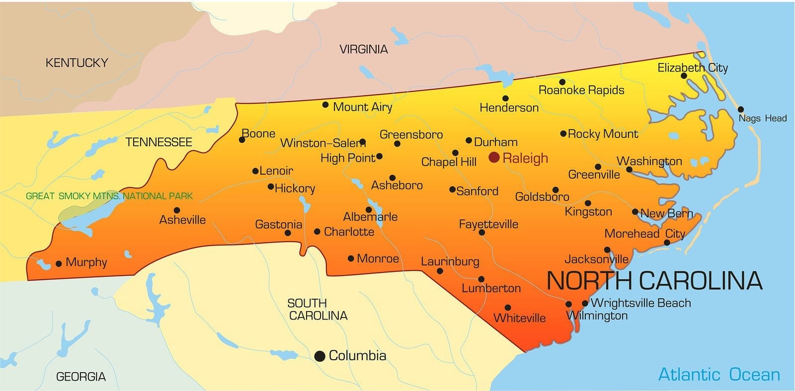 Nc State Map With Cities And Towns